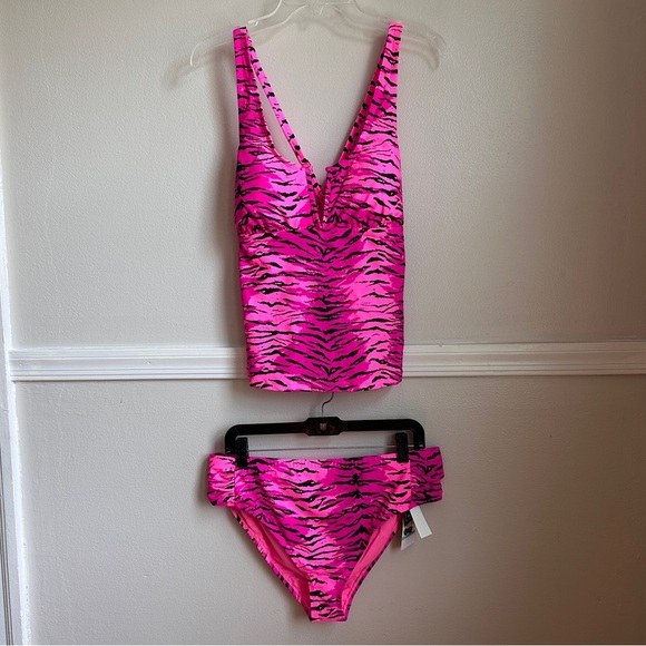 California Waves Animal Print Tankini Swimsuit V-Wire Padded Strappy NWT - Picture 8 of 17